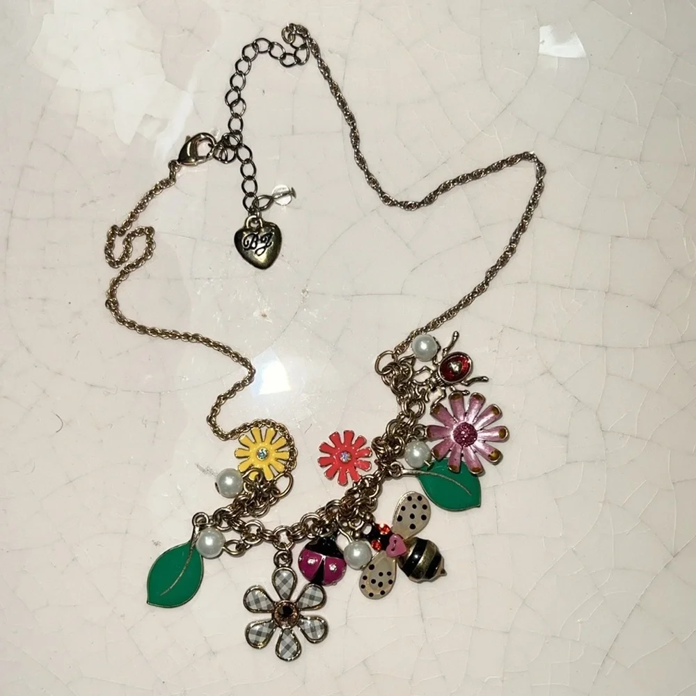 Betsey Johnson Women’s Garden Party Rhinestone Charm Necklace Flower Ladybug - Picture 14 of 15